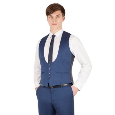 Red Herring Bright blue micro 4 button scoop waistcoat